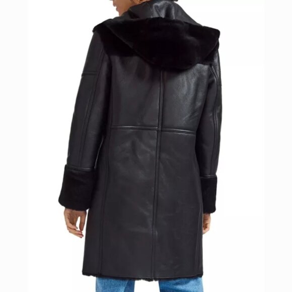 MAJE 38 sz4 SHEARLING Sheepskin Fur Leather Gwette Coat Black Acne Sandro